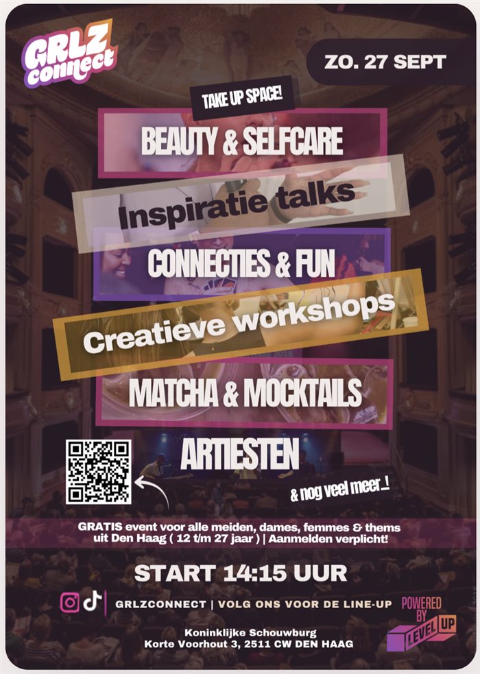 Flyer A5 van GRLZ Connect met het programma van de dag