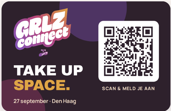 Kaartje met QR-code en de tekst Take up space